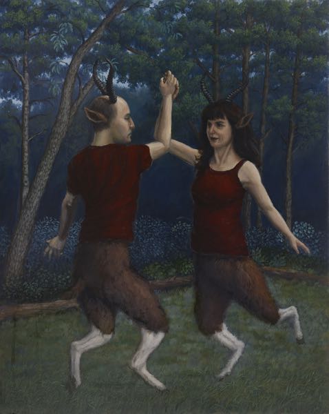 Dancing Fauns, 2019, oil on panel, 20x16
